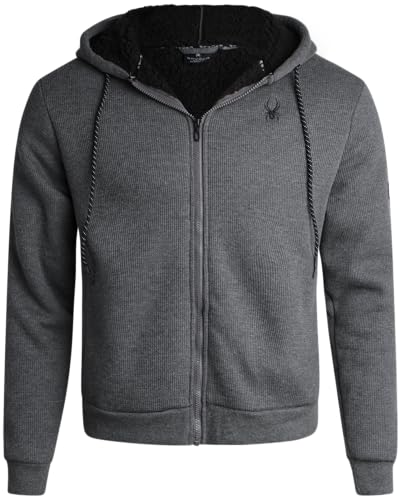 Spyder Men's Full Zip Cozy Sherpa Lined Waffle Knit Hoodie - Lightweight Comfort Jacket for Men (S-XXL)