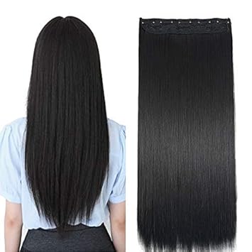BeatStock , STRAIGHT Hair Extensions in Black color 5 Clips Head 1 Piece For Women and Girls For Increase Instant Hair Length , 30 inch