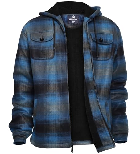 Image of Yasumond Mens Hoodies Fleece Jacket Plaid Flannel Heavy Sherpa Lined Hooded Zip Up Warm Winter Coats Big Tall