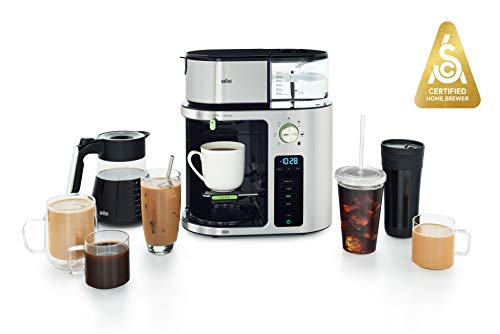 Braun Multiserve Coffee Machine 7 Programmable Brew Sizes / 3 Strengths + Iced Coffee, Glass Carafe (10-Cup), Stainless Steel, Kf9070S & Kg7070 Burr Grinder, Stainless Steel #TOP1