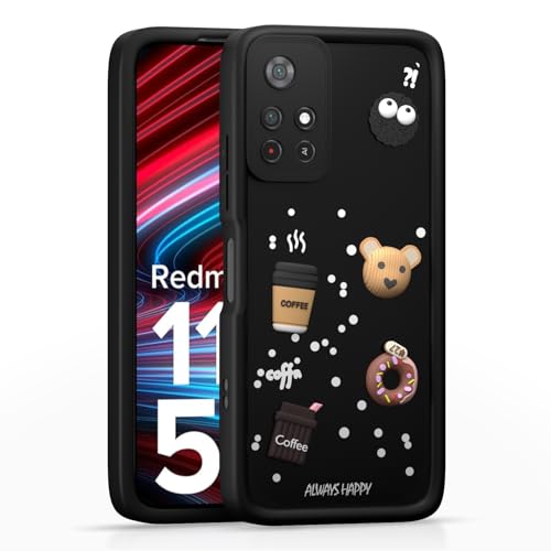 Image of Outlouders Back Cover for Redmi Note 11T 5G / Poco M4 Pro 5G | 3D Cartoon Cute Fun Bear | Silicone Full Body Protection Bumper Case (Black)