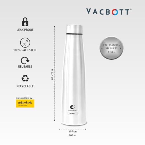 Image of Clay Craft VACBOTT Chariot Single Walled Non Insulated Water Bottle-900ML, 6-Piece(Silver) Leak Proof | Easy Grip |Easy To Carry| Gym Bottle | Home | Kitchen | Hiking | Treking Bottle | Travel Bottle