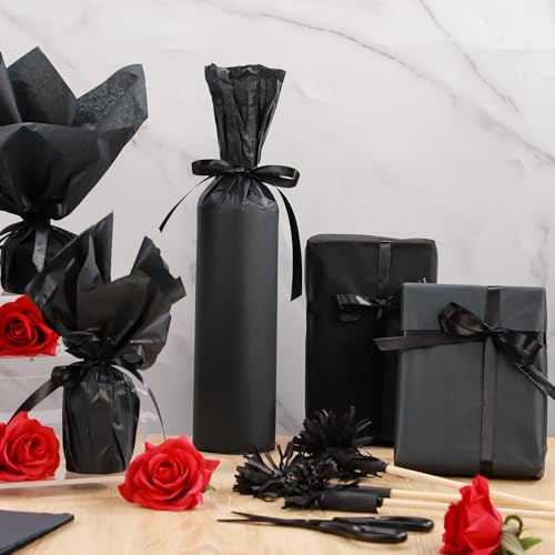 Image of woric 160 Sheets Black Tissue Paper for Gift Bags 20 X 14 Inches | Tissue Paper Bulk for Crafts DIY Wrapping Birthday Black-Tie Weddings Decorations