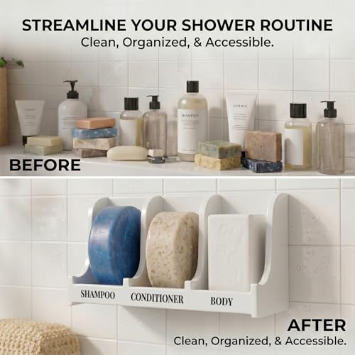 Image of Soap Holder for Shower Wall, 3-Compartment Soap Dish for Shampoo, Conditioner and Body Soap, Fast Draining & Rust-Proof & Heavy Duty, Ultra-Strong Adhesive for Long-Term Bathroom Use & Freestanding