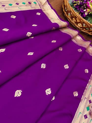 Image of DEVANGI Women's Woven Paithani Banarasi Silk Dupatta /Chunni For Women, Floral Print 1 Meter Wide and 2.3 Meter Length Printed Designer Dupatta /Chunni For Girls