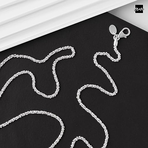 Amberta Italian 925 Sterling Silver Diamond Chain for Women - 1.7 mm Snow/Rock Silver Chain Necklace3