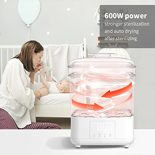 Bololo Baby Bottle Sterilizer And Dryer| Sanitizer For Baby Bottles，Breast Pump | 600W Stronger Power Eletric Bottle Steamer Box | Led Touch Screen | Auto Shut-Off #TOP7