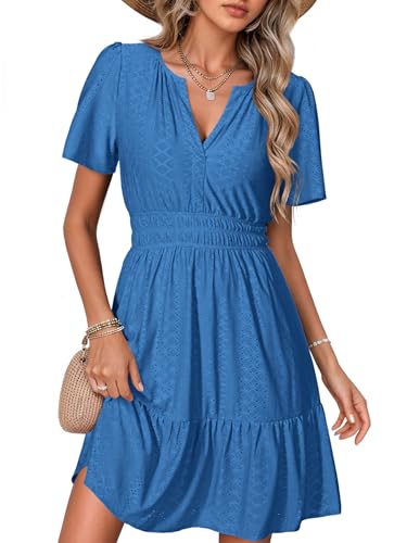 Image of Simplee Womens 2026 Summer Mini Dress Eyelet Short Sleeve Cocktail Short Dresses Cute A Line Sun Dress with Pockets