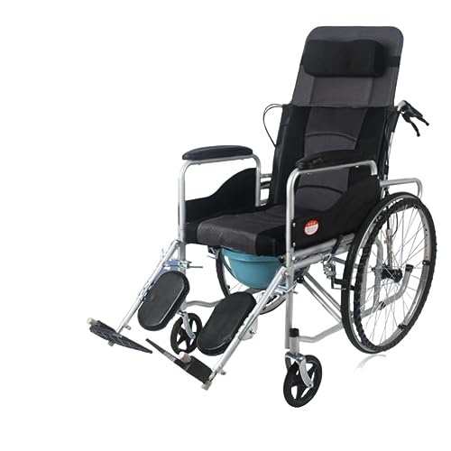車椅子折りたたみライト高齢者トイレ付き多機能専用高齢者小型障害者手押しスクーター (クラシック油圧式全寝+取り外し・洗えるダブルシートクッション(ブラックソリッドタイヤ)+トイレ+分娩台)