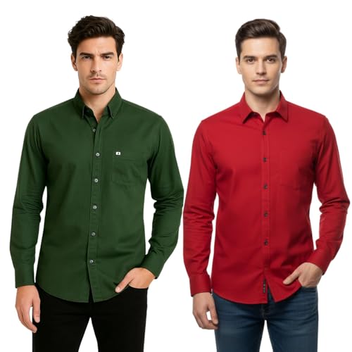 Image of Arvest Men?s Cotton Regular Fit Full Sleeve Shirt Combo Soft Breathable Fabric with Button-Down Collar and Chest Pocket Suitable for Office and Outfits
