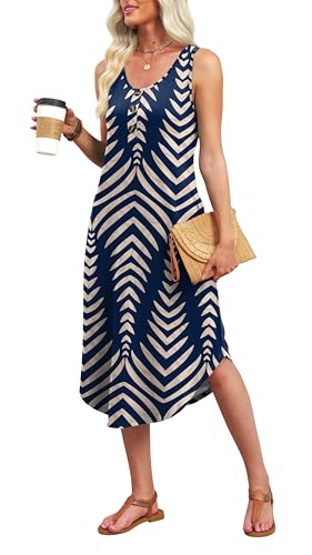 Image of WIHOLL Summer Dresses for Women 2026 Button Front Sleeveless Casual Midi Dress Beach Vacation Sundresses with Pockets