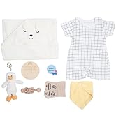 Baby Gifts Basket, Wooden Rattle Toy Baby Shower Gifts Funny Bibs Bath Towel Clothes for Home (Wh...