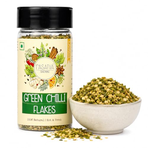 Image of Rasatva Green Chilli Flakes | 30g Pack Of 3 | Hot & Spicy Pizza Pasta Seasoning | Natural Dry Green Chilli Flakes | No Additives, Preservatives & Colours | Seasoning for Pizza, Pasta, Garlic Bread