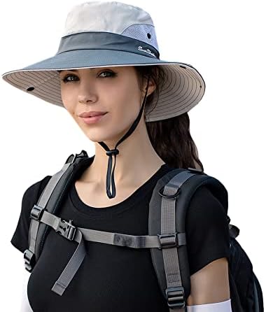 Ponytail Sun Bucket Hat for Women Men Wide Brim UPF 50+ Fishing &amp; Beach Hats