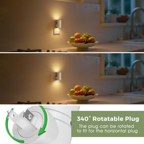 Image of L LOHAS LED Night Light, Soft White 3000K, Light Sensor, White Shade,4 Pack | 50 /100LM Dimmable, Plug into Wall, Rotating Nightlight Plug in Wall, Adults Kids Hallway Bedroom Bathroom Stairway Kitchen