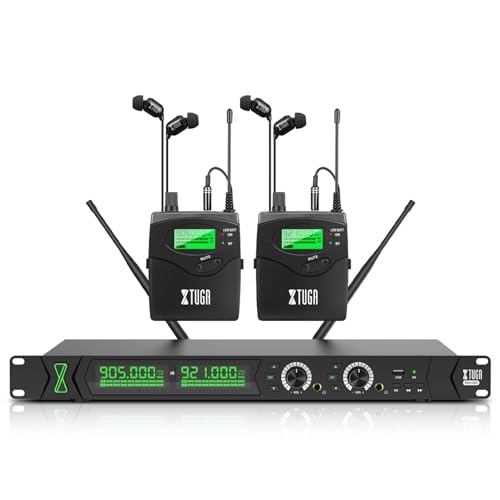 XTUGA RW2090 in Ear Monitor System, Wireless IEM System w/ 2 Bodypacks, Mono 2 * 100 Frequencies,...