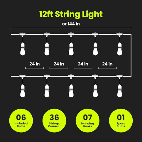 Image of Feit Electric LED String Lights with Flame Bulbs Effect, 12ft Commercial Grade and Shatter Resistant String Lights, 6 Sockets, Linkable, 15,000-Hour Lifetime, SL12-6 /FLAME, 7 Bulbs Included