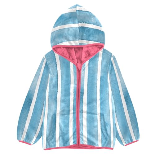 GuoChe Teal Blue Stripes on White Boys Winter Coats Sherpa Lined