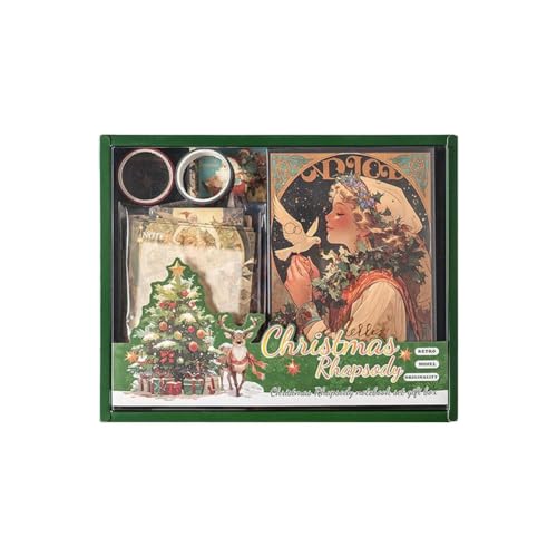 クリスマス コラージュ ボックスセット 付箋+素材紙+テープ+ステッカー+手紙+ノート付き シール スクラップブック 大量 デザインペーパー ギ?