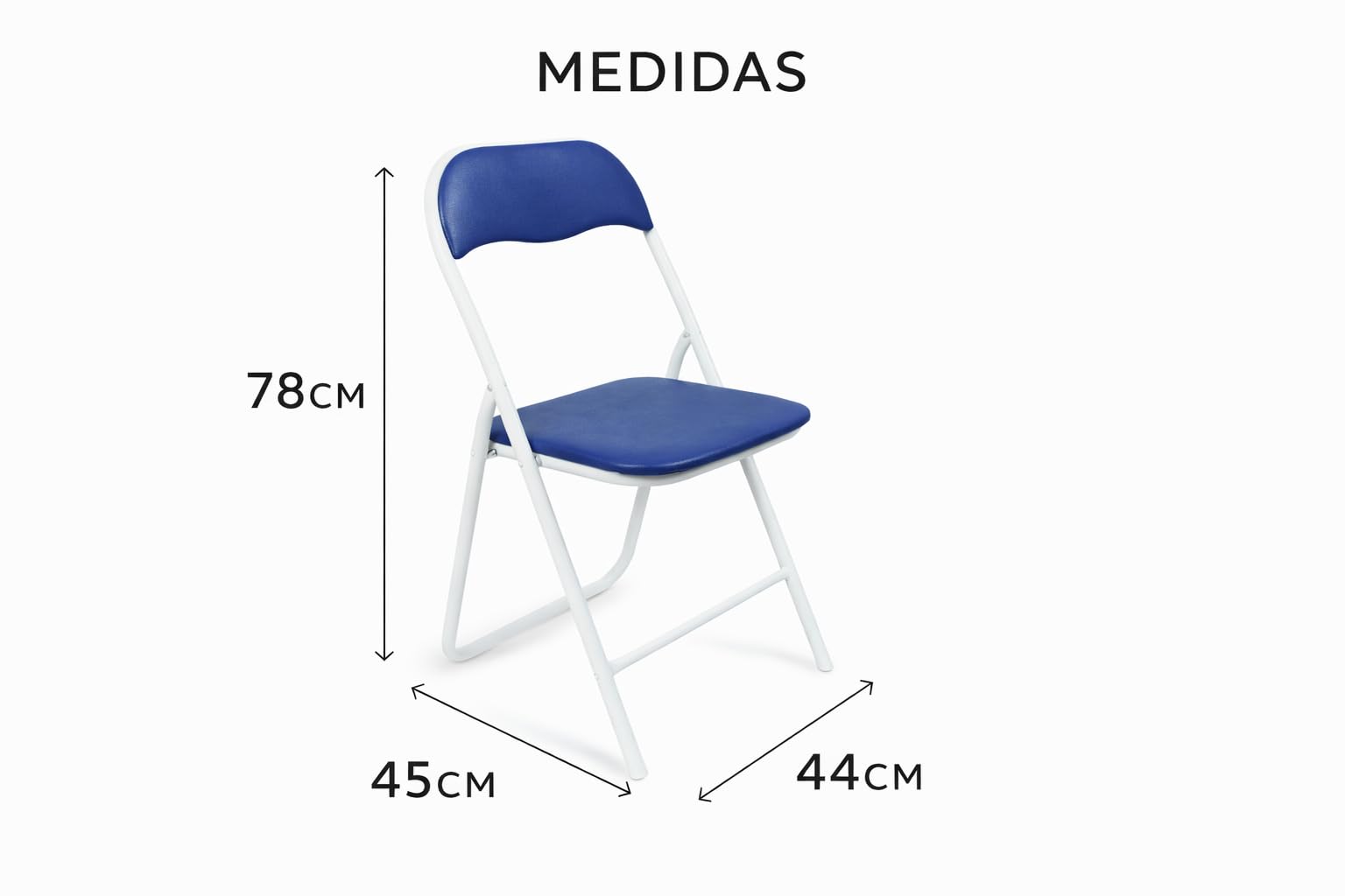 Nordiq - Pack de 6 Sillas Plegables y Acolchadas de Comedor, Cocina, Camping | Cómodas para Interior | 44x45x78 cm | Set Resistente (Metal Blanco/Azul)