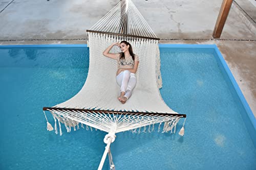 American De Luxe Style Mayan XL Hammock 100% in Cotton Thick Rope and Crochet Handmade Fringe