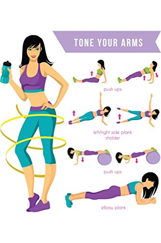 Image of Laminated Workout Posters For Home Gym Tone Your Arms Exercise and Fitness Motivational Inspirational Chart Poster Dry Erase Wall Art 24x36