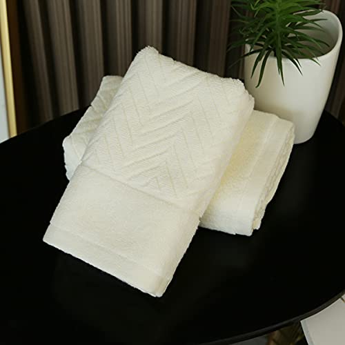 Yiluomo Beige Hand Towel Set Of 2 100% Cotton Ultra Soft Highly Absorbent Terry Striped Hand Towel For Bathroom (13" X 29") #TOP4