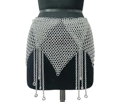ebas Handmade Chainmail Hip Belt Skirt – Silver Aluminum Belly Dance Armor Wrap for Festival, Cosplay & Gothic Outfit