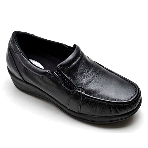 Sapato Feminino Ortopédico Sapatenis Mocassim de Couro Legitimo com Ziper Anti Stress Calce Facil Ma
