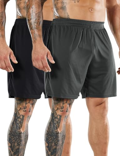 MIER 2-Pack Pocketless Soccer Shorts for Men, Quick Dry Black/Grey, XL