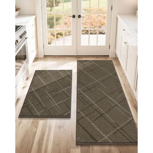 COSY HOMEER Kitchen Mats 2-Pack Non-Slip 24x36+24x60 Brown
