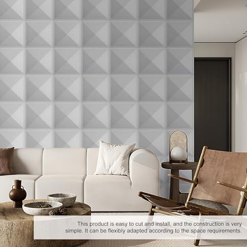 Mossfelting 12 Pack 3D Wall Panels for Interior Wall Decor, Accent Wall Panels for Office Living Room Bedroom Hotel Lobby, 12''x12'' PVC Pyramid Wallpapers Cover 12 Sq.Ft（Gray） by mossfelting - Used condition - Image 7