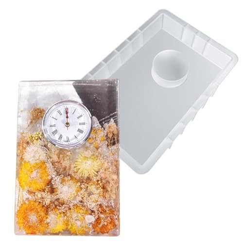 Zibeem 卓上時計 レジン用シリコンモールド - 幾何学的なヨーロピアンクロックオーナメントラージブックファイル シリコンモールド,リビングルームの装飾オーナメントクリスタルエポキシ樹脂モールド、エポキシ樹脂鋳造用時計モールド