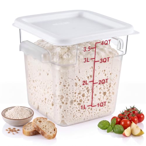 Ziliny 1 Pcs 4 Qt Clear Square Dough Proofing Container with Lid, White