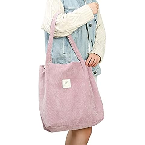 Cloele Corduroy Tote Bag for Women Girls Kids Shoulder Bag with Inner Pocket For Work Beach Lunch Travel And Shopping Grocery (Pink) Cover