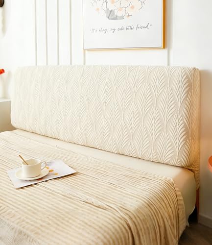 Hearda Headboard Cover for King Bed Beige Jacquard Velvet Headboard Slipcover Stretch Dust proof Bed Board Protector Modern All-Inclusive 150cm