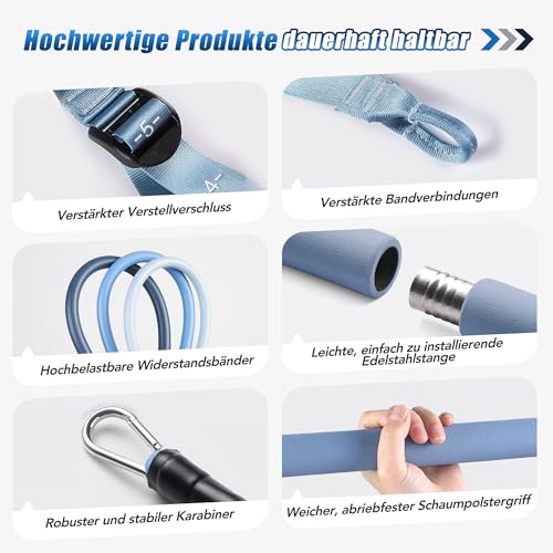 ALongSong Fitnessbänder Pilates Bar Set mit 6 Widerstandsbänder 20-180Lbs & Pilates-Stange, Griffe, Türanker für Fitness/Yoga/Kniebeugen/Stretching/Figurformung-Korallenrosa