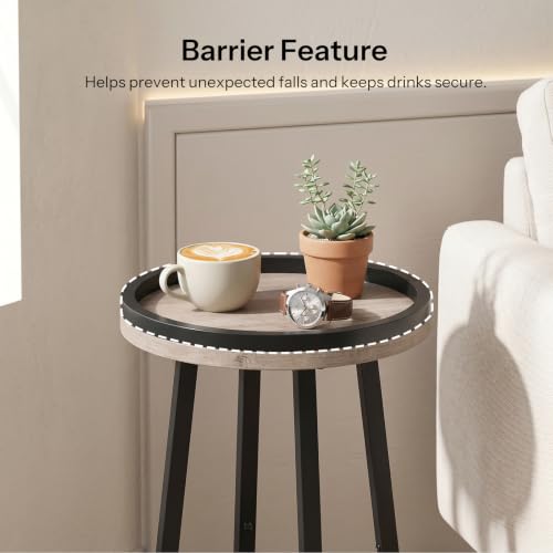 Image of HOOBRO Small Round Side Table, 2-Tier Round Sofa End Table, Compact Nightstand with Cotton Linen Storage Basket, for Small Space, Living Room, Bedroom, Dorm, Greige BG183BZ01