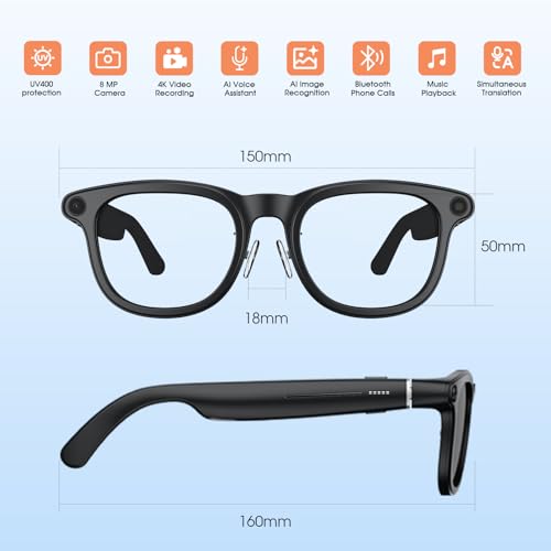 Image of 2026 AI Smart Glasses with Camera, 8MP Action Camera & 4K Video Recording Glasses with 3600mAh Charging Case, Photochromic Sunglasses, EIS Stabilization,Bluetooth Glasses for Men Women Cycling Working
