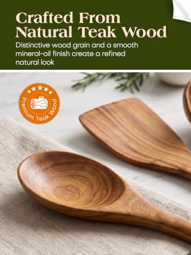 Wooden Kitchen Utensil Set, Wood Utensils Cooking Set Organic Teak Wood Spoons for Cooking,Spatulas Non-Stick for Cookware Kitchen Gadgets (7) - Image 3