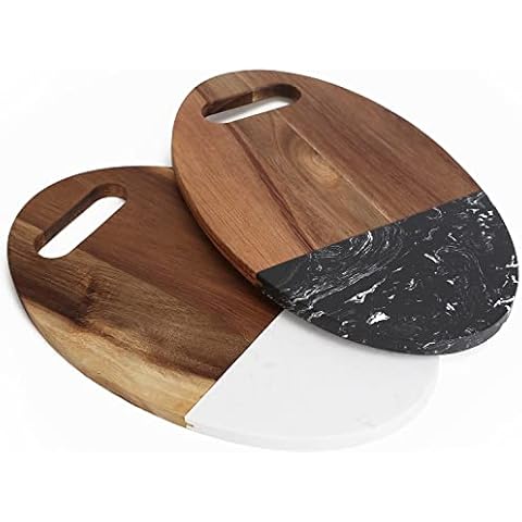 Uniharpa Cutting Board, Acacia Wood Cutting Board Solid Wood Marble Splicing Cutting Board Household Chopping Board for Meat Bread Fruits. ( 2 pieces) Cover