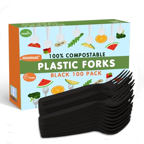100 pack Black Forks plastic silverware disposable cutlery set utensil plasticware kitchen compostable bbq picnic office home bulk flatware box birthday party supplies fork wholesale heavy duty