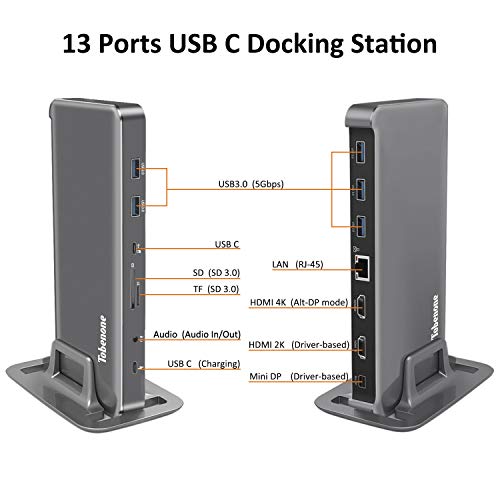 USB C Docking Station, Dual Monitor Dock Compatible with Thunderbolt 3 and USB Type C MacBook/MacBook Pro, Windows Laptop, Equipped with 4K HDMI, Mini DisplayPort, LAN, 5 USB Ports, SD Slot, Audio