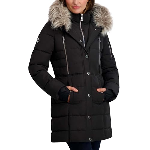 Nautica Women's Soft Mist Heavyweight Puffer Jacket– Winter Coat with Detachable Faux Fur Hood, Storm Cuffs, Black, Small