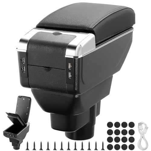 GEARCELL Car Armrest Storage Box with 7 USB Charging Ports fit for Vauxhall Corsa D 2006-2014 Double Layer Central Console Storage Box PU Leather Storage Armrest Box(Black)