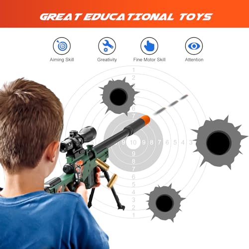 Bsyzyani GRMY GREEN-D022A Toy Gun Dart Foam Pellet Blasters Shell Ejecting Shotgun Cool Stuff Gifts For Boy Age 8+ 9 10 11 12 Year Old Teen Adult Kid Shooting Game With Scope Soft Bullet Sniper Rifle thumb #4