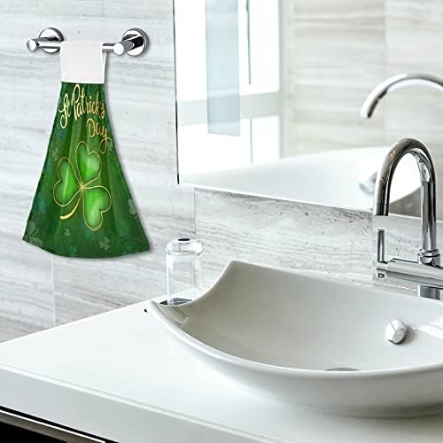 FFYHO Lucky Clovers Hanging Kitchen Towel with Loop 2 Pack St Patrick's Day Hand Towels Soft Microfiber Coral Velvet Tie Towel Decor for Bathroom Oven Absorbent Washcloth