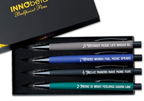 INNObeta Gifts for Music Lover, Ballpoint Pen Set of 4, Funny Music Lover Gifts for Musician in Birthday Christmas - Grey
