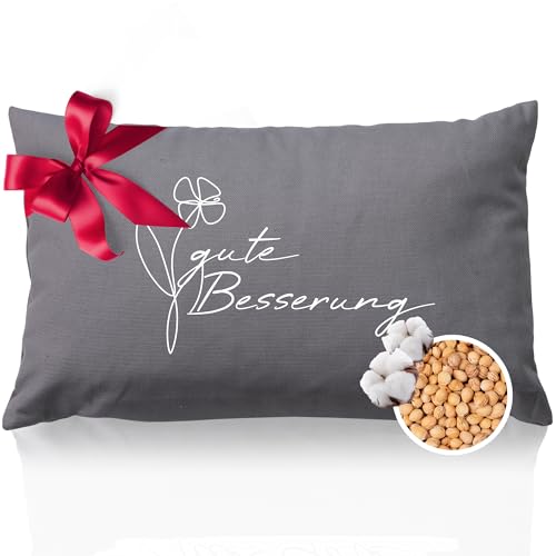 Herbalind Kirschkernkissen Gute Besserung – Natürliches Wärmekissen für Mikrowelle - Geschenk zur Genesung, Ideal für Schmerzlinderung und Entspannung - Grau 30x20 cm
