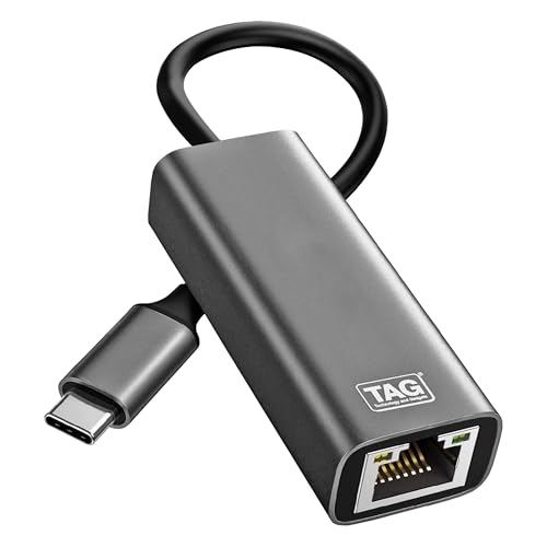 Image of TAG USB Type C to Ethernet Adapter Gigabit RJ45 LAN 1000 Mbps Wired Network Converter for MacBook Pro Air, USB C Laptop, PC, Chromebook, Tablet, Type C to LAN Adapter Plug and Play Metal Body